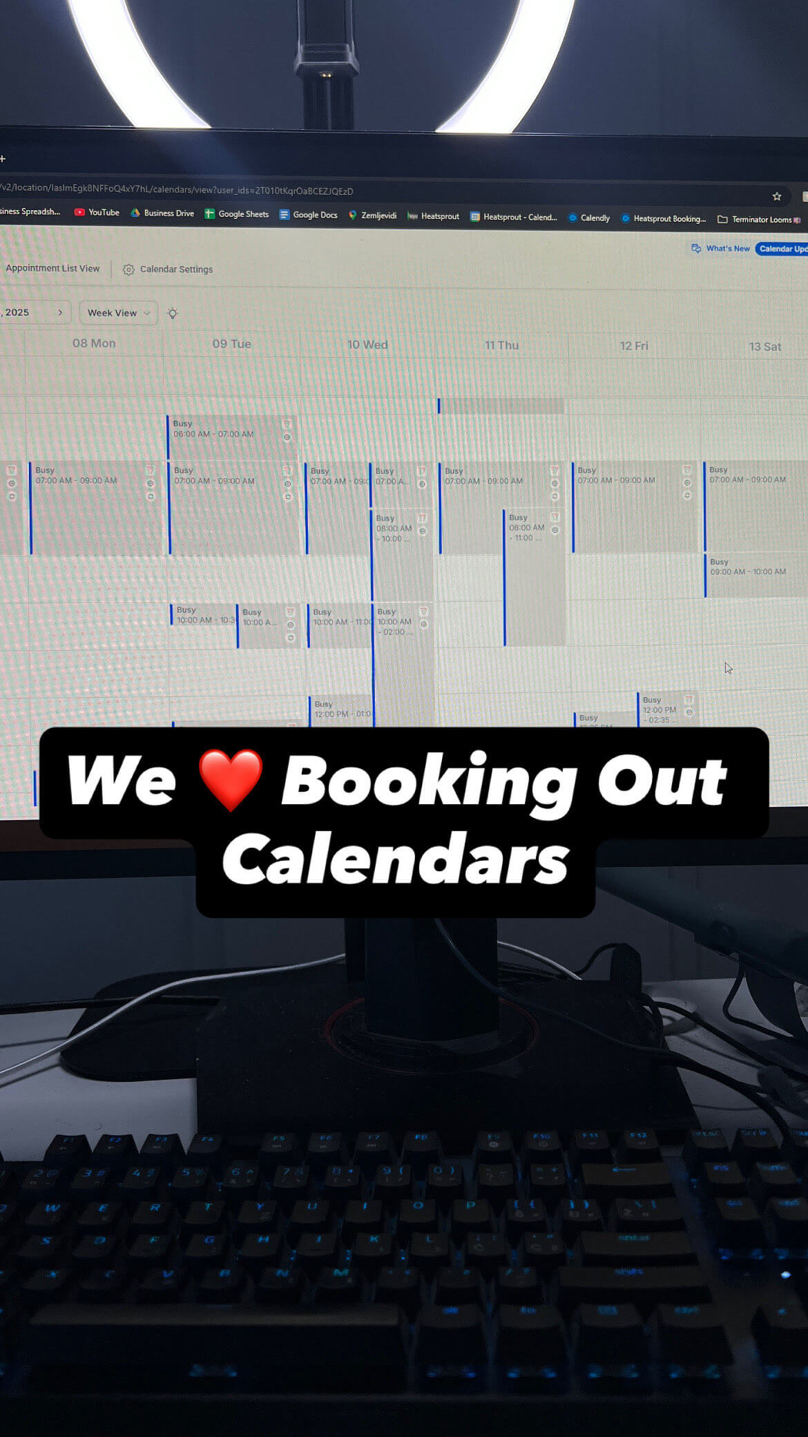 Client calendar snapshot with scheduled time blocks.